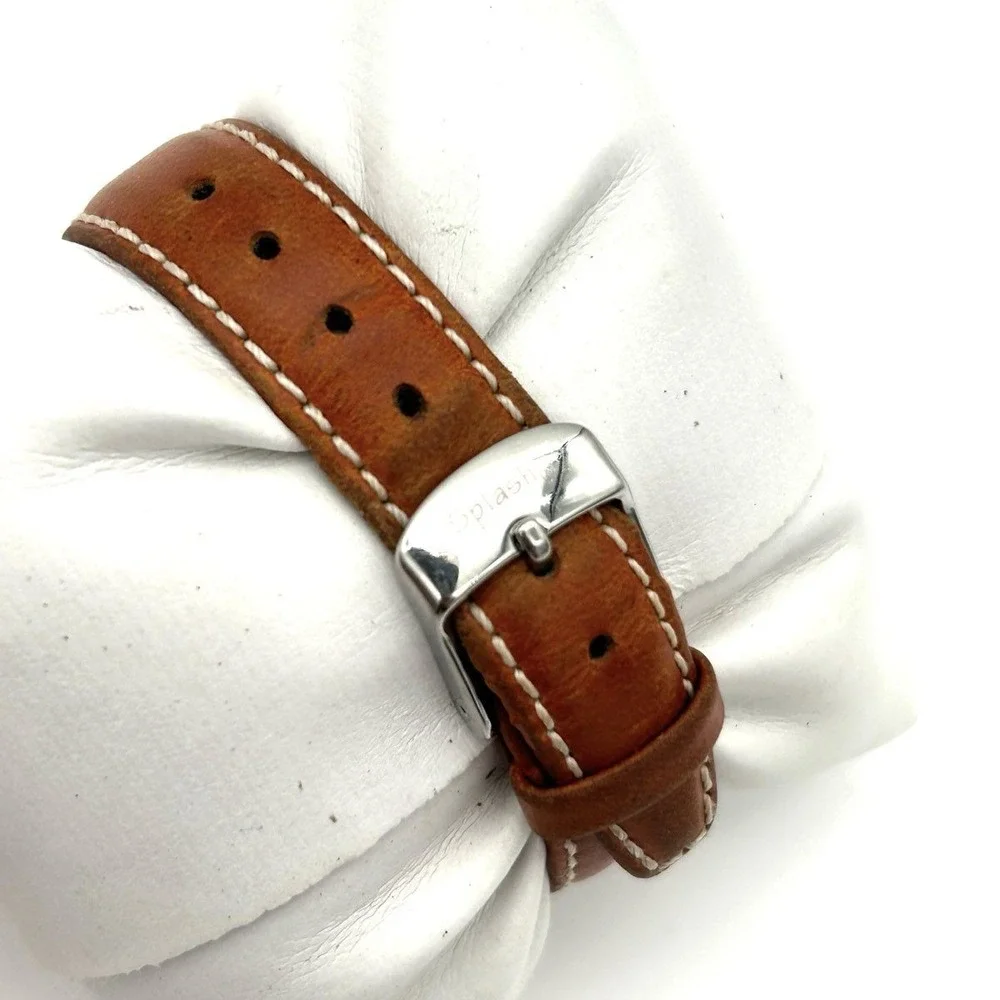 Vintage Y2K Splash Women's Watch Silver Rectangular Minimalist Cognac Leather